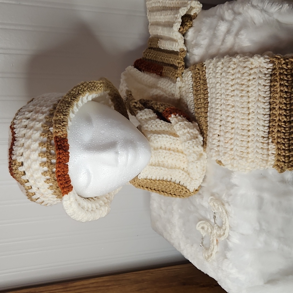Handmade Crochet Hat and Scarf Set With Hoop Earrings